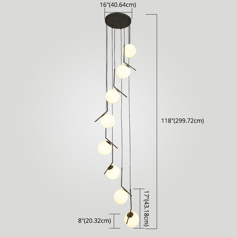 Globe Multi Light Pendant Mid-Century Modern White Glass Hanging Pendant Lights for Duplex Stairs