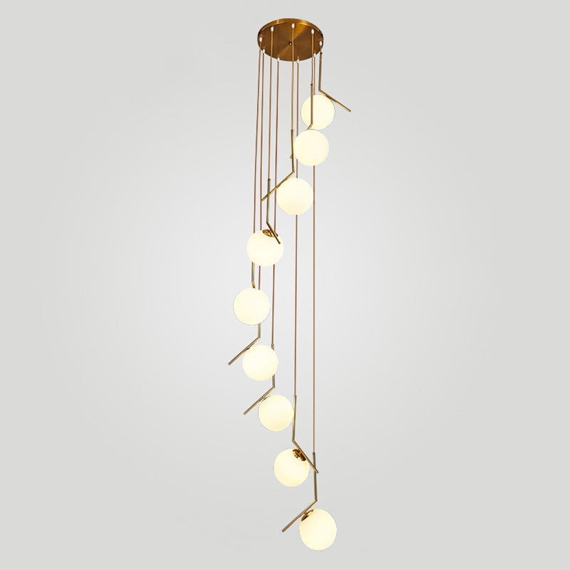 Globe Multi Light Pendant Mid-Century Modern White Glass Hanging Pendant Lights for Duplex Stairs