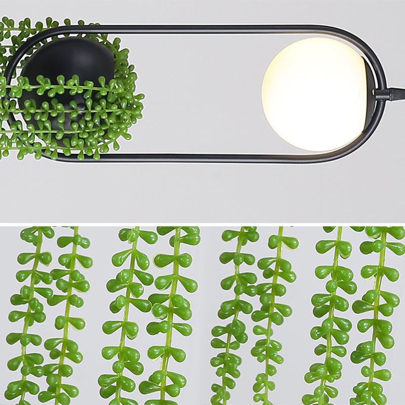 Modern Oval Metal Hanging Lamp White Glass Globe Shade 1 Light Pendant Light with Green Plant