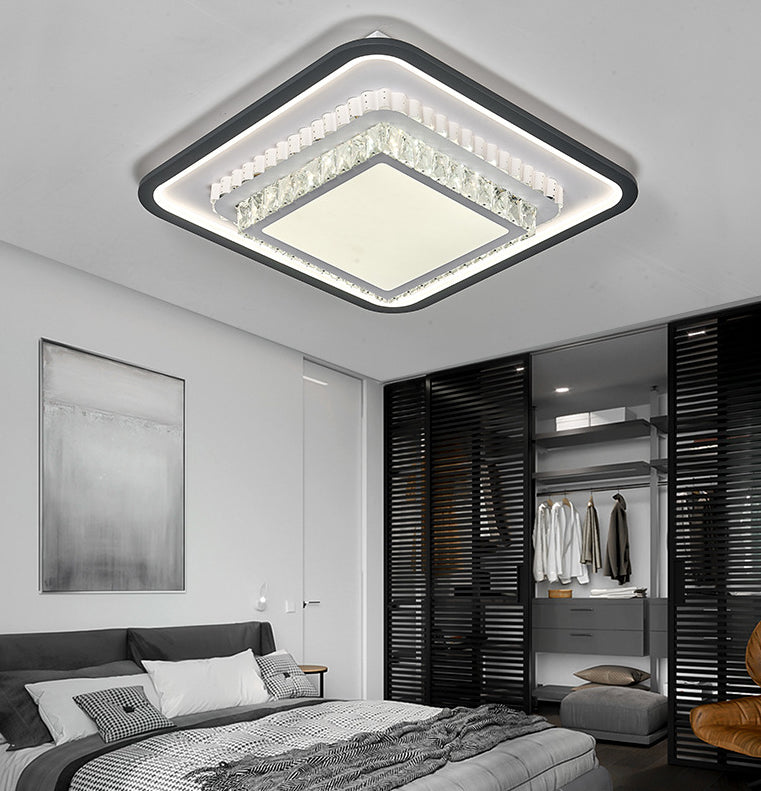 3-Tier Crystal Flush Mount Light Fixture Minimalist Black Flush Mount LED Light for Bedroom