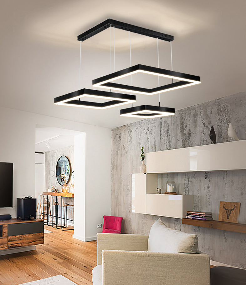 Accesorios de iluminación de lámparas cuadradas modernas Luz de araña de metal