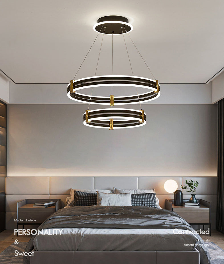 Black Tiered Round Chandelier Minimalist Acrylic LED Suspension Light for Living Room