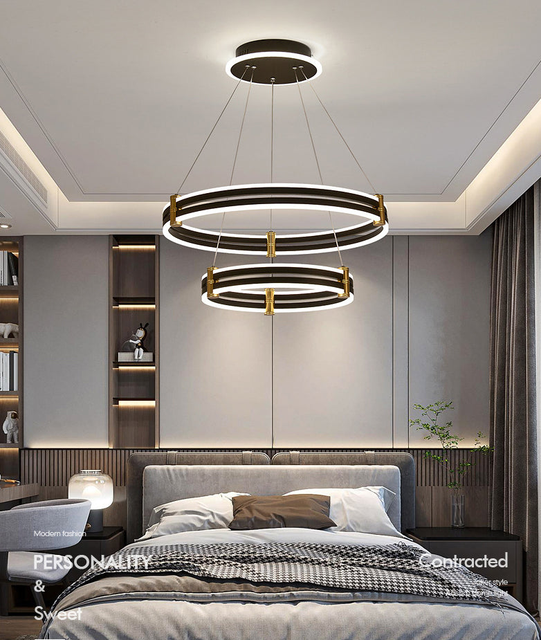 Black Tiered Round Chandelier Minimalist Acrylic LED Suspension Light for Living Room
