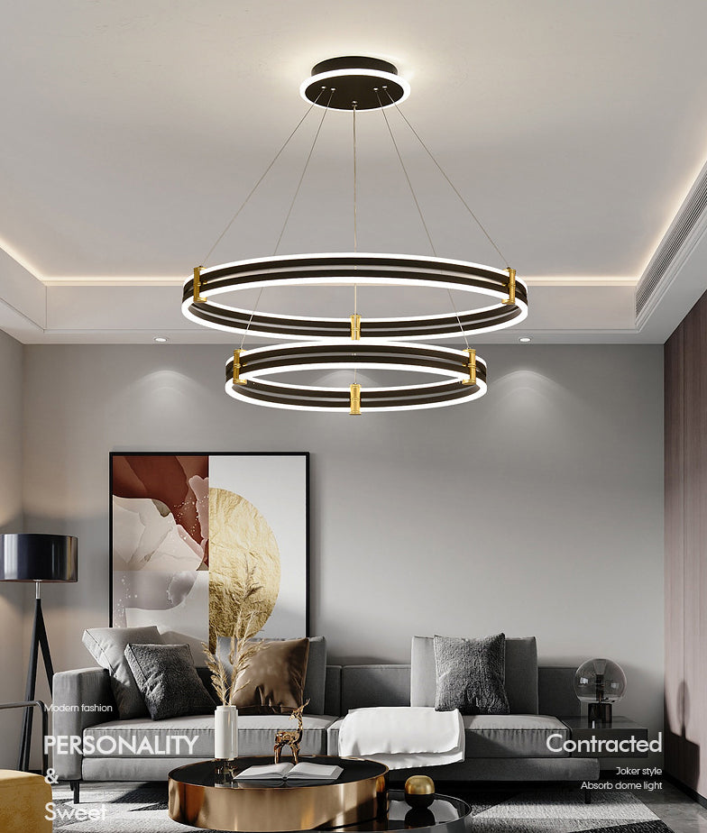 Black Tiered Round Chandelier Minimalist Acrylic LED Suspension Light for Living Room
