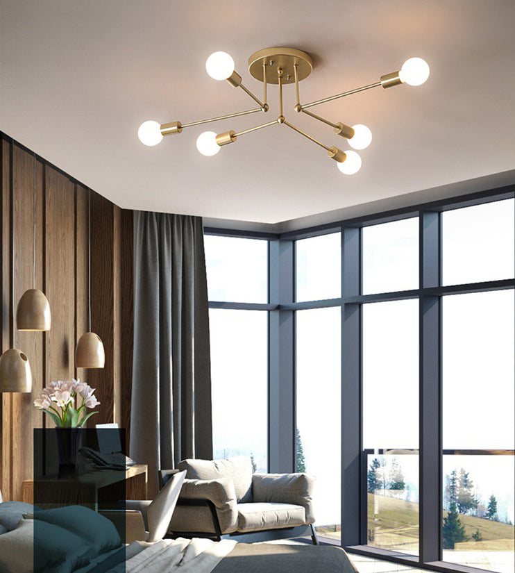 Sputnik Metal Semi Flush Ceiling Light in Industrial Vintage Style Bare Bulb Indoor Ceiling Light