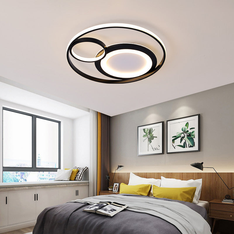 Minimalist LED Flush Mount Ceiling Fixture Black Circle Flush Mount Lighting with Metal Shade