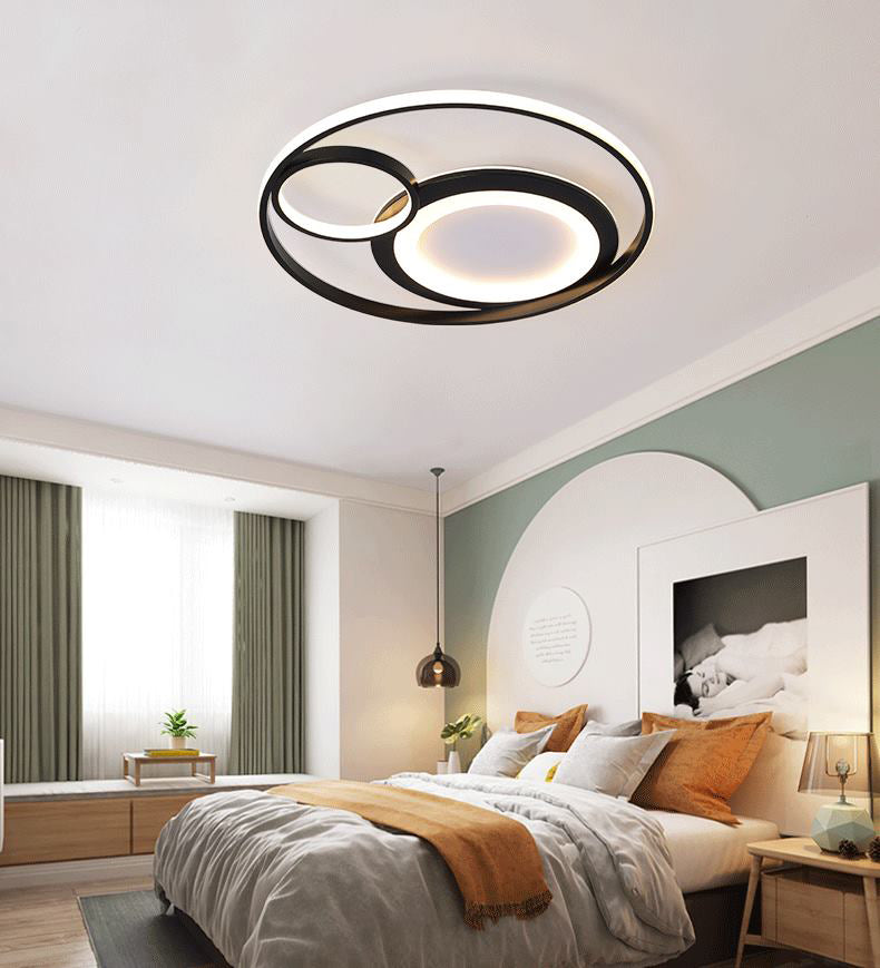 Minimalist LED Flush Mount Ceiling Fixture Black Circle Flush Mount Lighting with Metal Shade