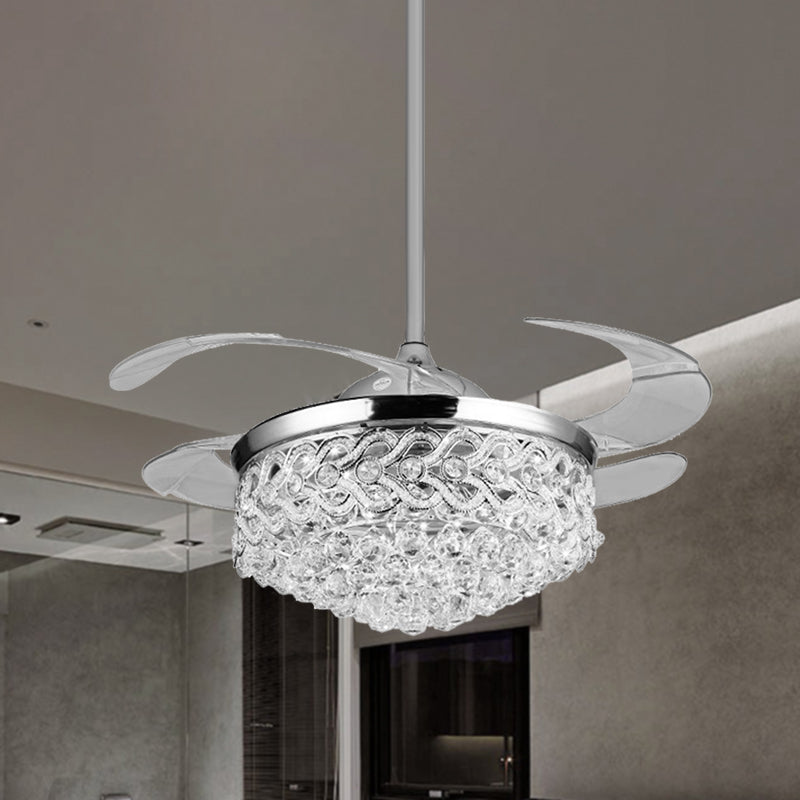 Einfache, sich verjüngte Deckenventilator Leuchte Kristallkugeln Chrom/Gold Finish LED Hanging Lampe mit Frequenzumwandlung/Fernbedienung/Wandsteuerung