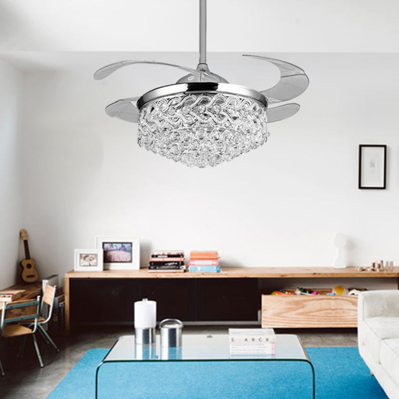 Einfache, sich verjüngte Deckenventilator Leuchte Kristallkugeln Chrom/Gold Finish LED Hanging Lampe mit Frequenzumwandlung/Fernbedienung/Wandsteuerung