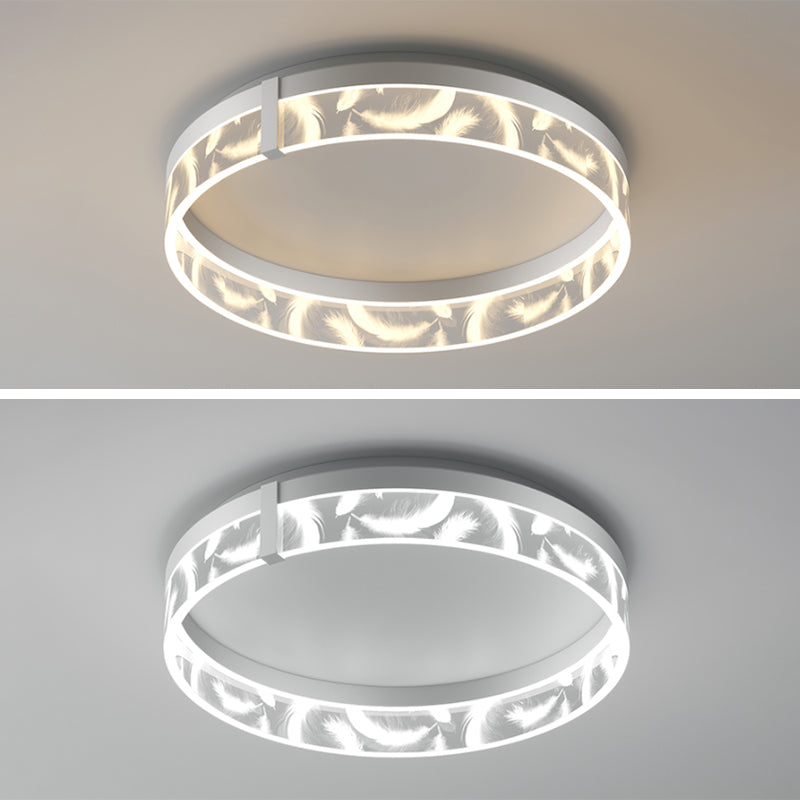 Circular Acrylic Feather LED Flush Mount in Modern Romantic Style Wrought Iron Ceiling Light for Dining Room