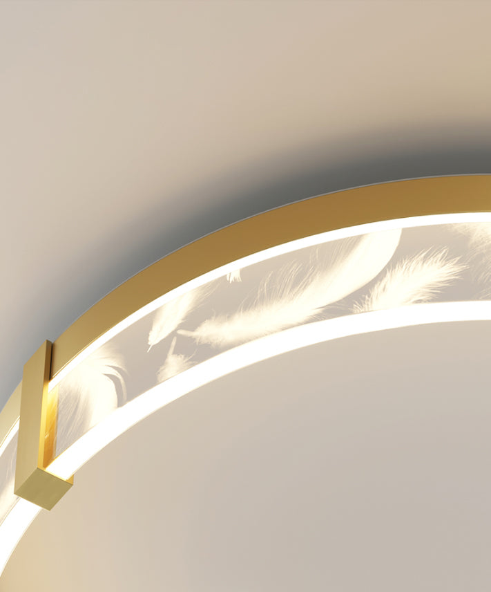 Circular Acrylic Feather LED Flush Mount in Modern Romantic Style Wrought Iron Ceiling Light for Dining Room