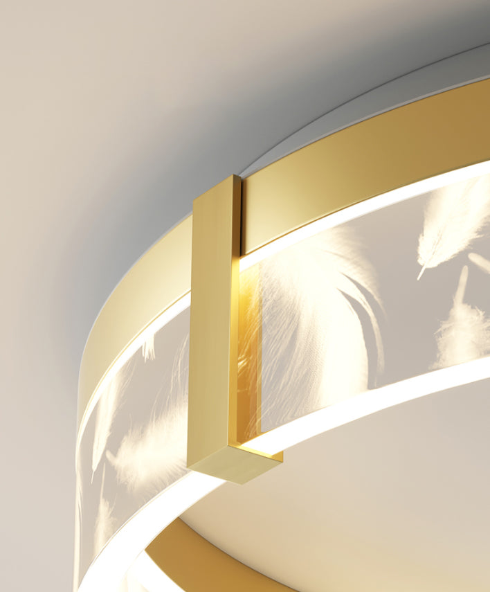 Circular Acrylic Feather LED Flush Mount in Modern Romantic Style Wrought Iron Ceiling Light for Dining Room