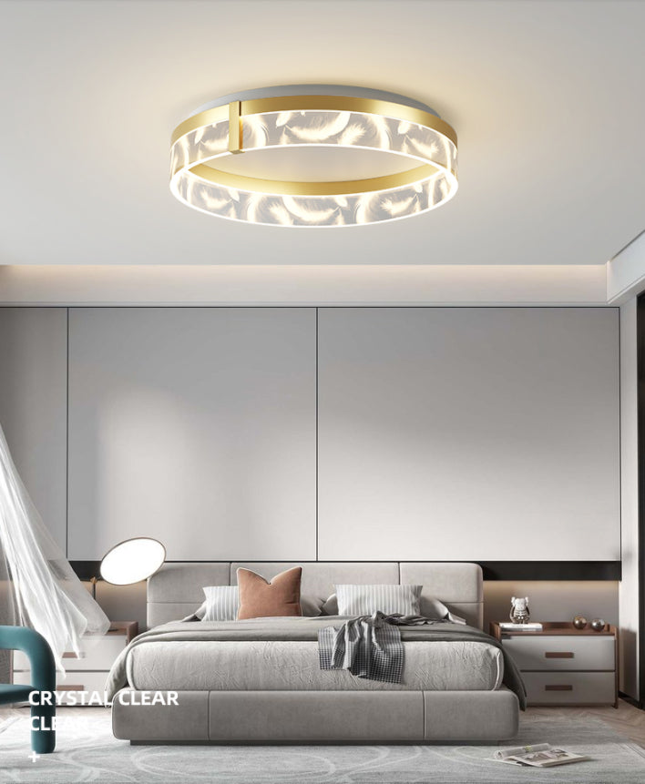 Circular Acrylic Feather LED Flush Mount in Modern Romantic Style Wrought Iron Ceiling Light for Dining Room