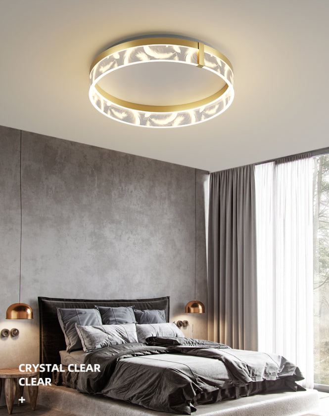 Circular Acrylic Feather LED Flush Mount in Modern Romantic Style Wrought Iron Ceiling Light for Dining Room