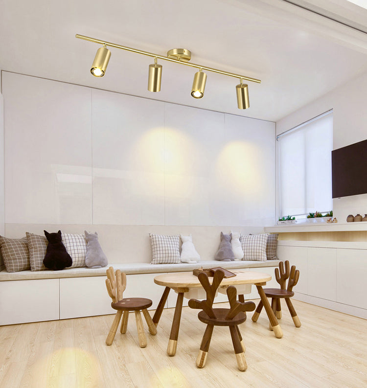 Luz de pista nórdica montada en superficie en sala de estar dorada, tienda de ropa para el hogar, iluminación comercial semimontada