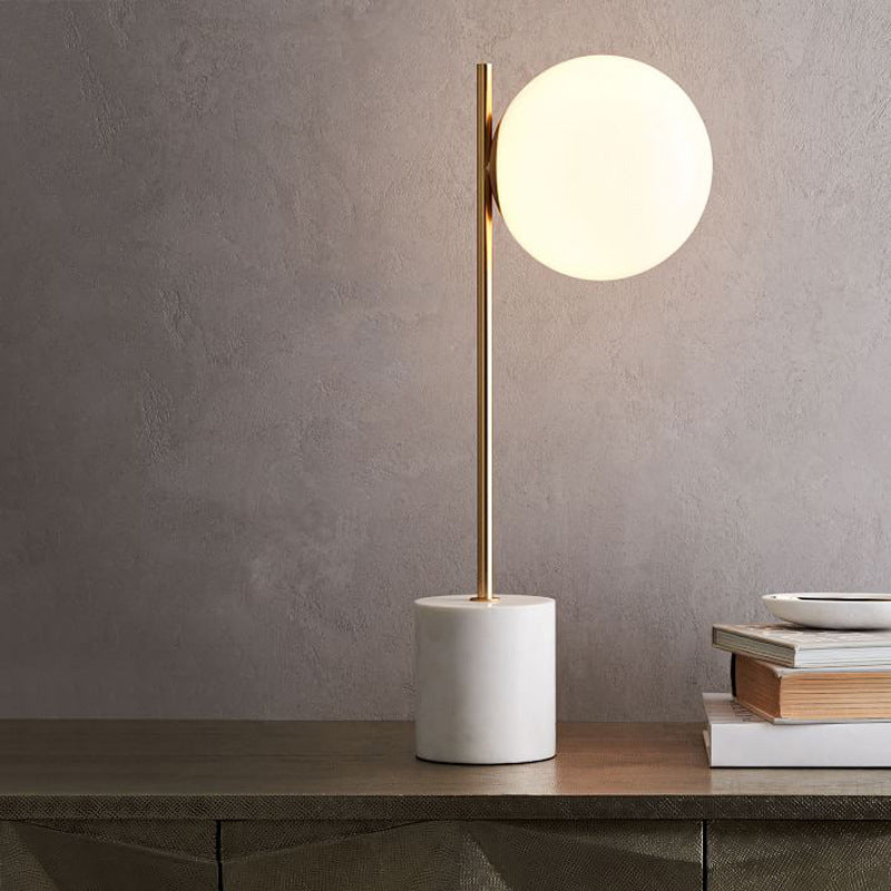 Simplicity Style Frosted Glass Globe Table Lamp White Marble Base Home Decorative Lighting Fixture