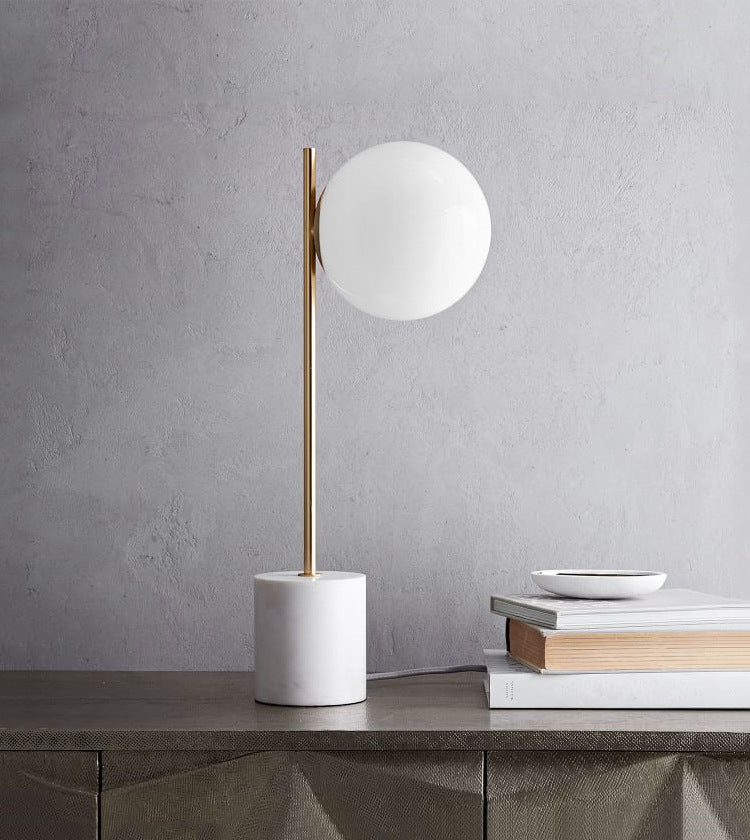 Simplicity Style Frosted Glass Globe Table Lamp White Marble Base Home Decorative Lighting Fixture