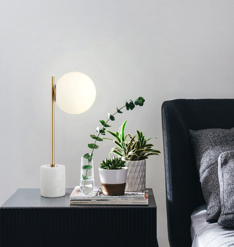 Simplicity Style Frosted Glass Globe Table Lamp White Marble Base Home Decorative Lighting Fixture