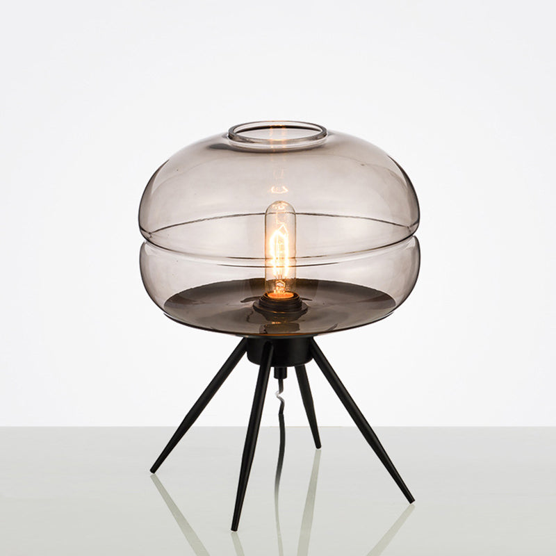 11.5" Wide Drum Glass Table Lamp Nordic Simplicity Style Nightstand Light with Black Metal Tripod Base