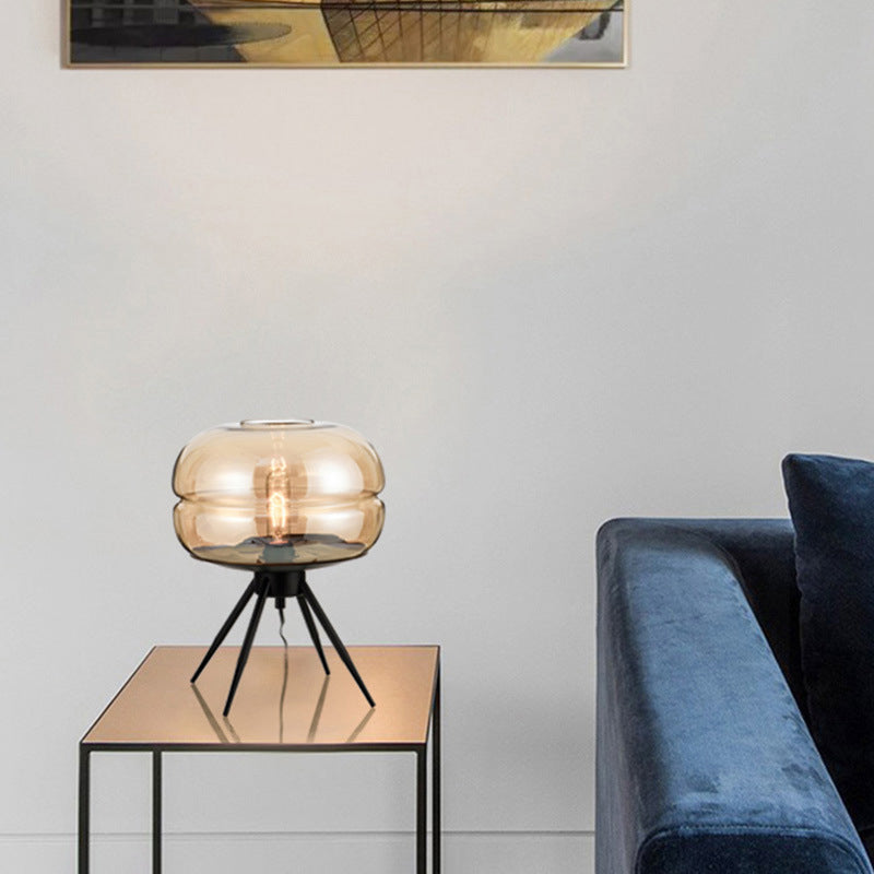 11.5" Wide Drum Glass Table Lamp Nordic Simplicity Style Nightstand Light with Black Metal Tripod Base
