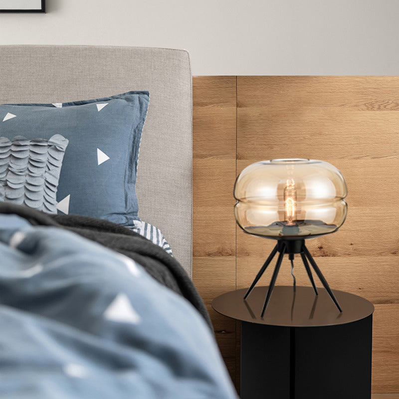 11.5" Wide Drum Glass Table Lamp Nordic Simplicity Style Nightstand Light with Black Metal Tripod Base