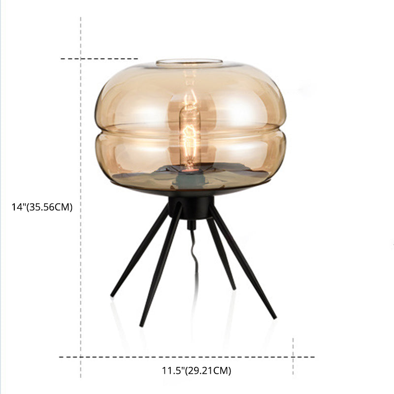 11.5" Wide Drum Glass Table Lamp Nordic Simplicity Style Nightstand Light with Black Metal Tripod Base