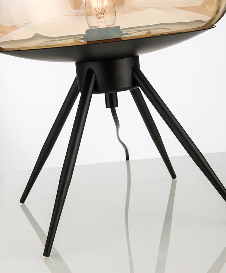 11.5" Wide Drum Glass Table Lamp Nordic Simplicity Style Nightstand Light with Black Metal Tripod Base