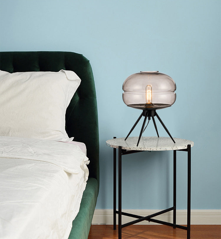 11.5" Wide Drum Glass Table Lamp Nordic Simplicity Style Nightstand Light with Black Metal Tripod Base