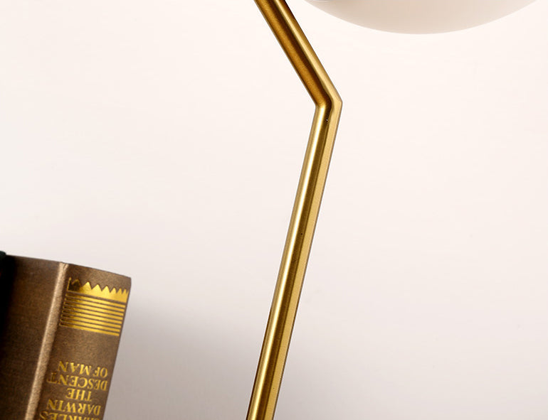 White Glass Globe Table Lamp Nordic Style Simplicity Bedroom Lighting Fixture in Electroplated Gold