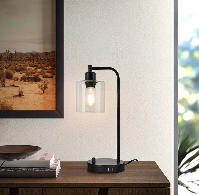 Industriële trommeltafel lichtglas 1 lichte tafellamp