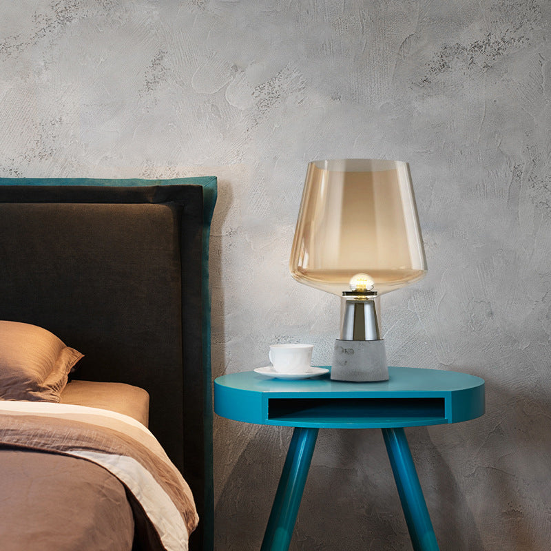 Cement Base Nordic Minimalism Glass Table Lamp Creative Goblet-shaped Single Bulb Nightstand Light