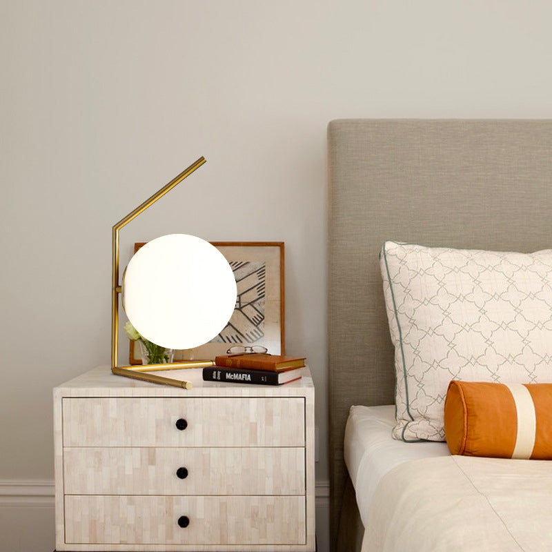 Modern Global Table Light White Glass 1 Light Table Lamp with Metal Backplate