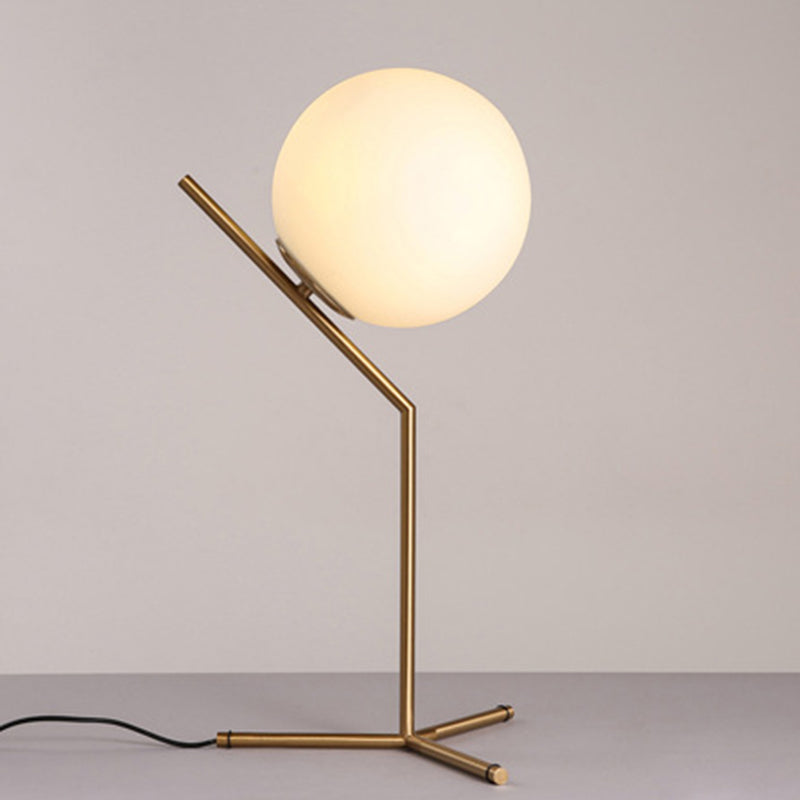 Modern Global Table Light White Glass 1 Light Table Lamp with Metal Backplate