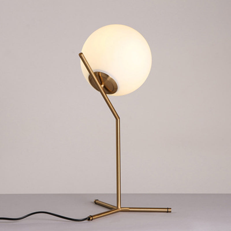 Modern Global Table Light White Glass 1 Light Table Lamp with Metal Backplate