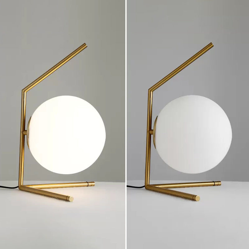 Modern Global Table Light White Glass 1 Light Table Lamp with Metal Backplate