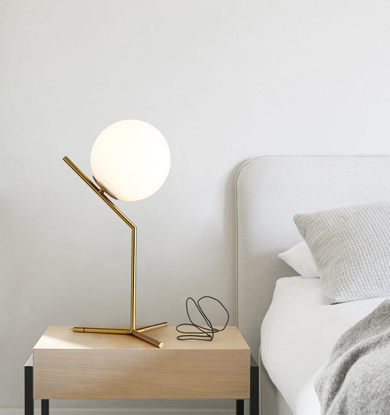 Modern Global Table Light White Glass 1 Light Table Lamp with Metal Backplate