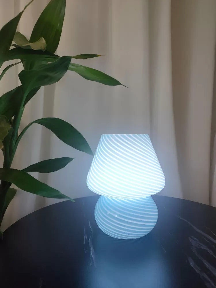 Trendy Mushroom Shaped Table Light Macaron Glass 1-Light Nightstand Lamp for Bedroom