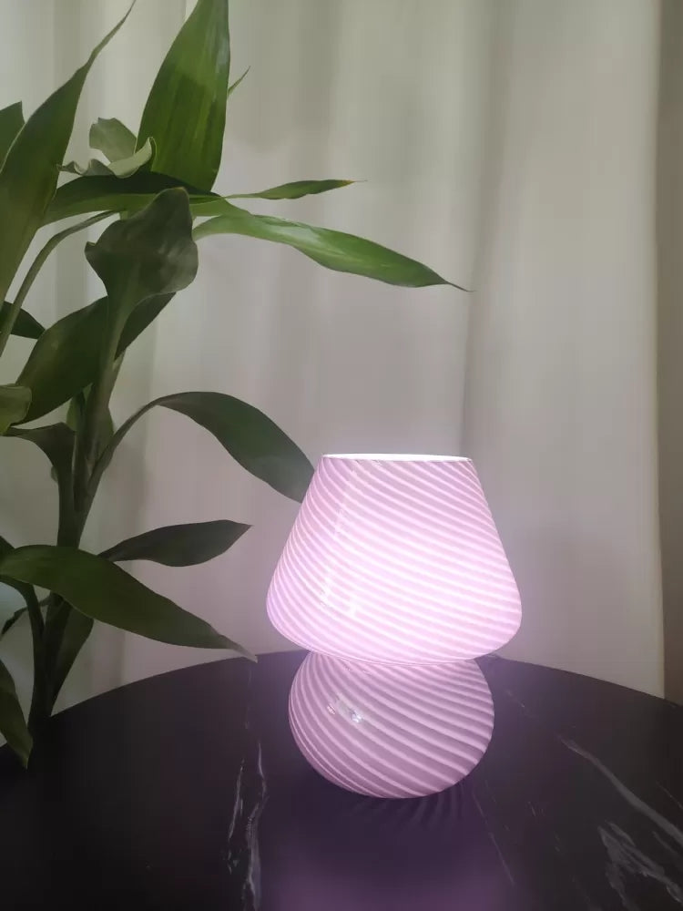 Trendy Mushroom Shaped Table Light Macaron Glass 1-Light Nightstand Lamp for Bedroom