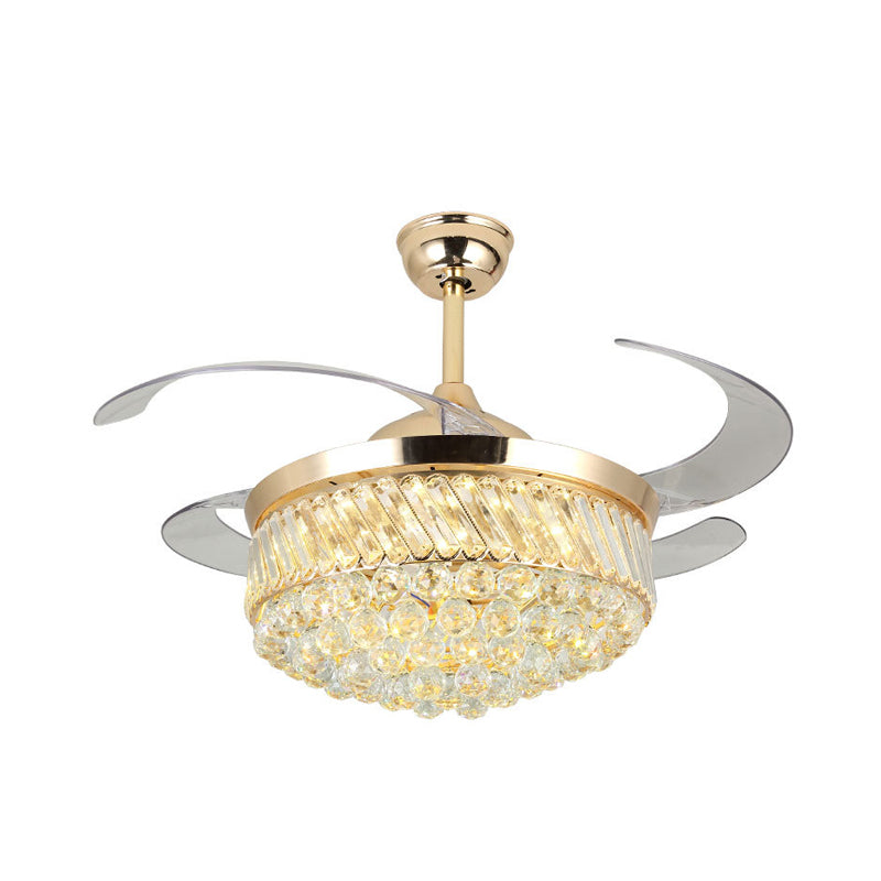 Goldfasshängelampe mit Lüfter Moderner LED-Kristallkugel Deckenbeleuchtung in farbveränderten/weißen Licht, Wandsteuerung/Fernbedienung/Frequenzumwandlung