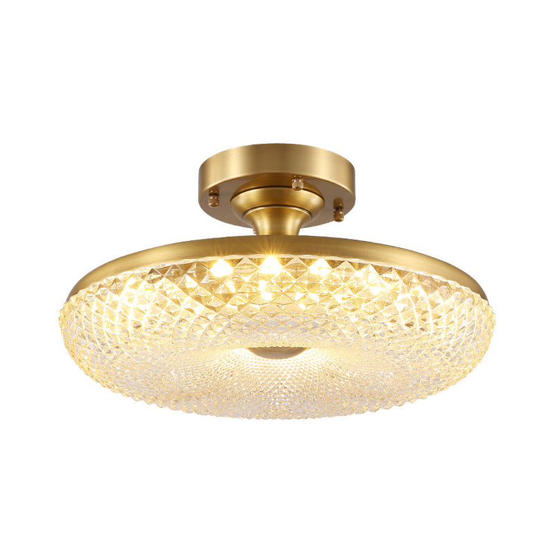 Gold Finish Donut Semi Flush Lamp Modern Stylish LED Prismatic Crystal Ceiling Mount Light