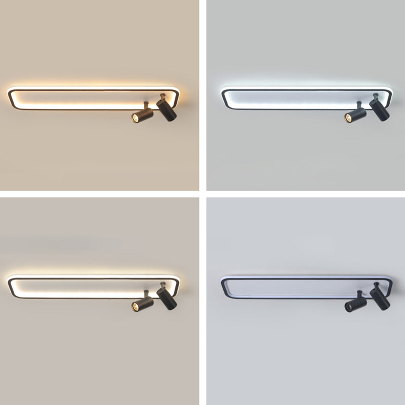 Aluminum Rectangular Flush Mount Modern Black Ceiling Light Fixture with 2 Spotlights