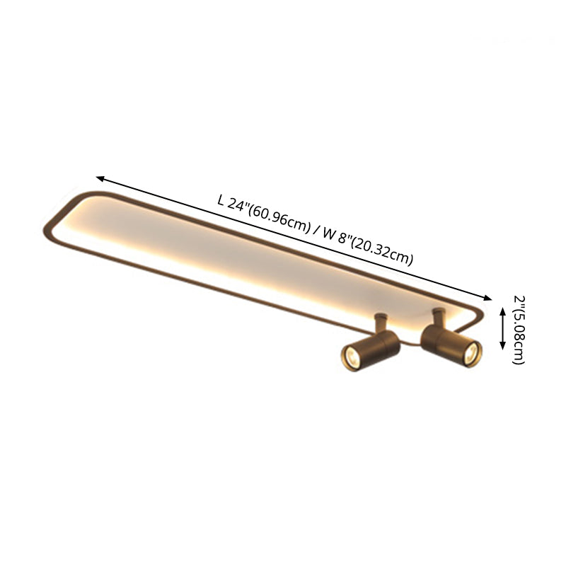 Aluminum Rectangular Flush Mount Modern Black Ceiling Light Fixture with 2 Spotlights