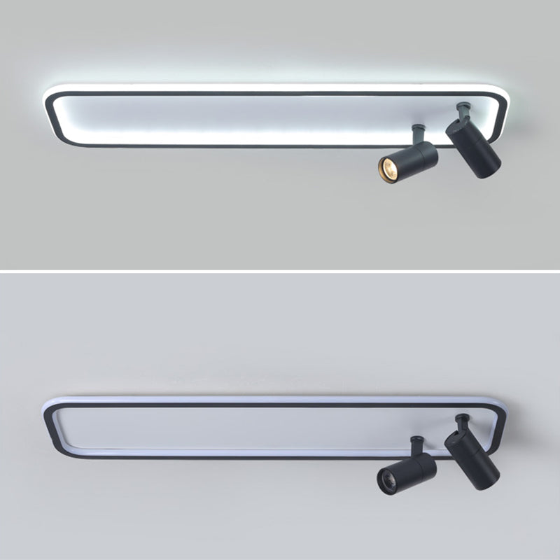 Aluminum Rectangular Flush Mount Modern Black Ceiling Light Fixture with 2 Spotlights