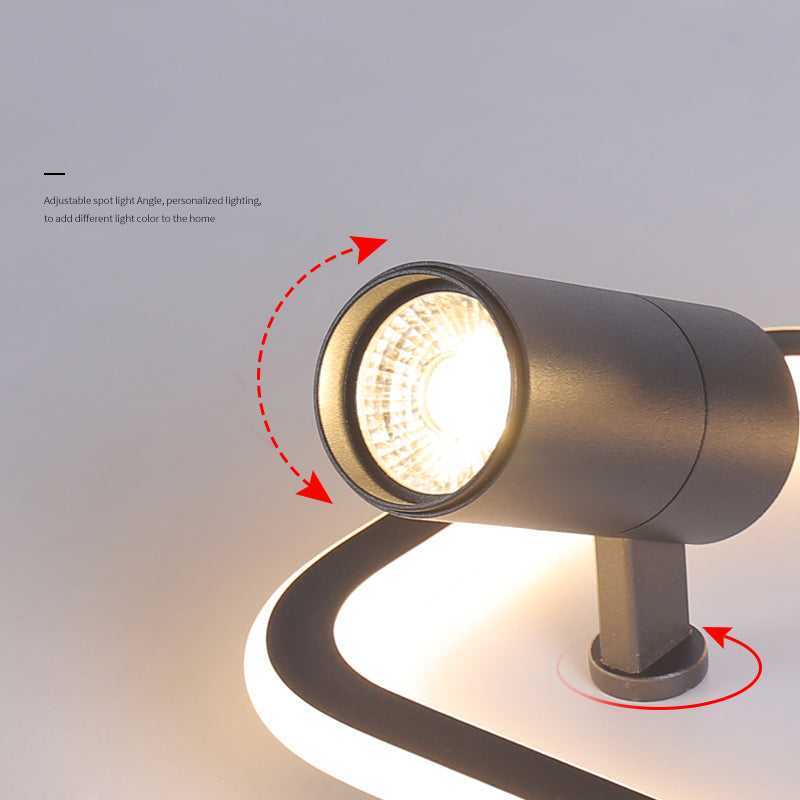 Aluminum Rectangular Flush Mount Modern Black Ceiling Light Fixture with 2 Spotlights