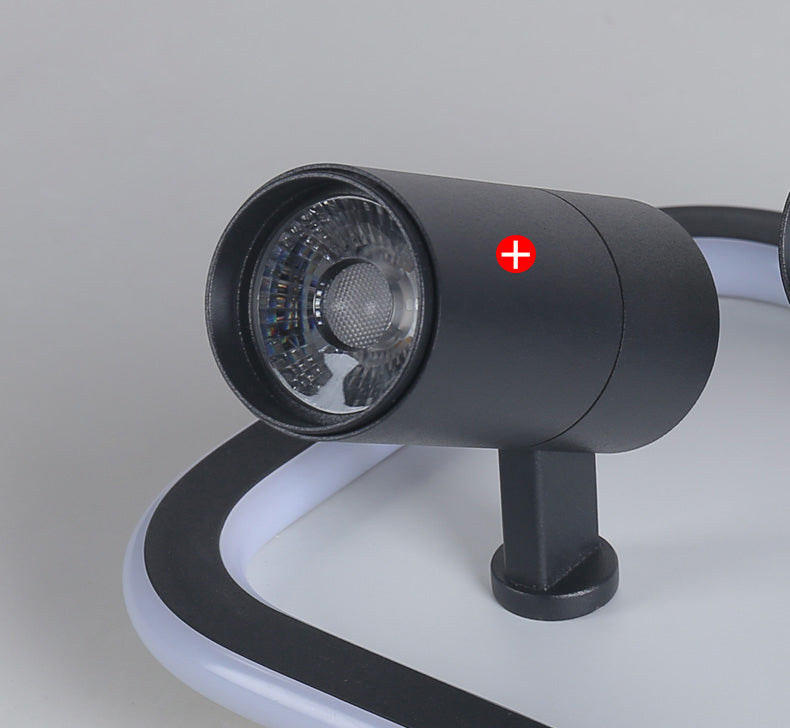 Aluminum Rectangular Flush Mount Modern Black Ceiling Light Fixture with 2 Spotlights