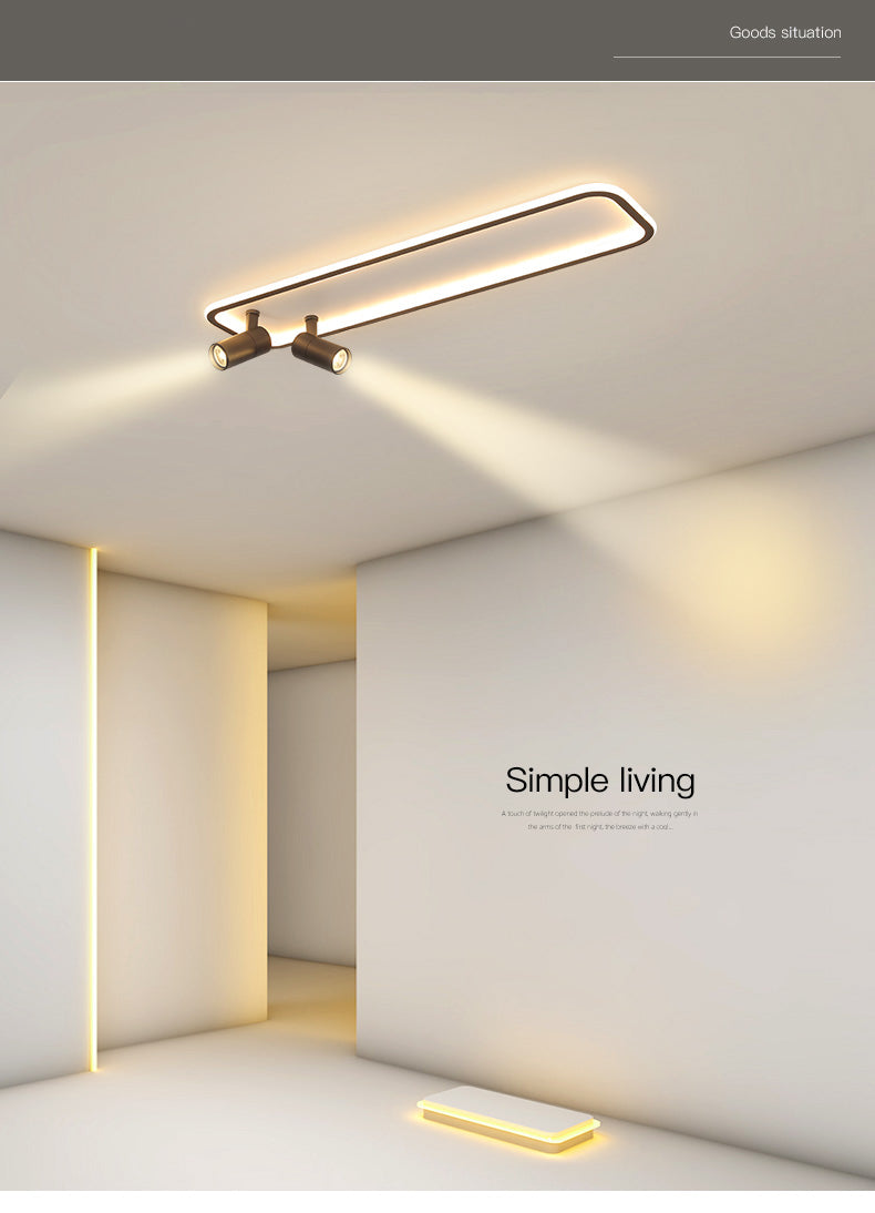 Aluminum Rectangular Flush Mount Modern Black Ceiling Light Fixture with 2 Spotlights