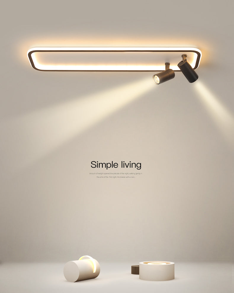 Aluminum Rectangular Flush Mount Modern Black Ceiling Light Fixture with 2 Spotlights