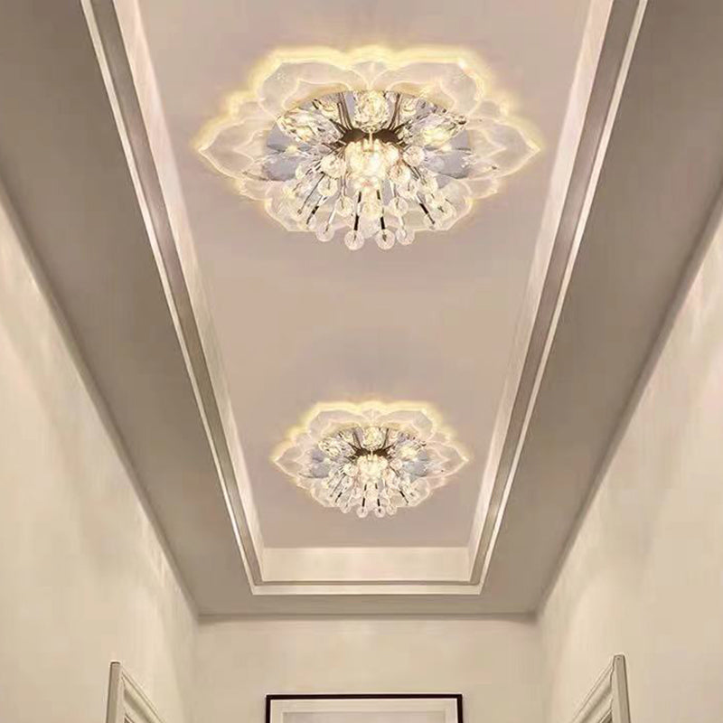 Flower-shaded Flush Mount Ceiling Light Fixture Modern Crystal Flushmount Recessed Lighting