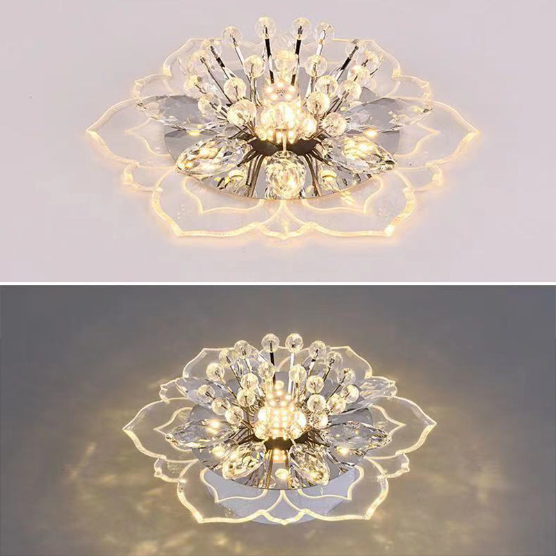 Flower-shaded Flush Mount Ceiling Light Fixture Modern Crystal Flushmount Recessed Lighting