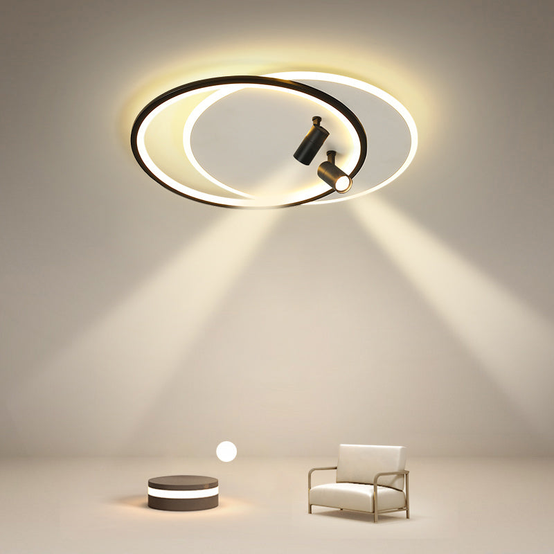 Plafonniers encastrés à LED noirs à 2 lumières, plafonnier ovale en aluminium pour chambre à coucher